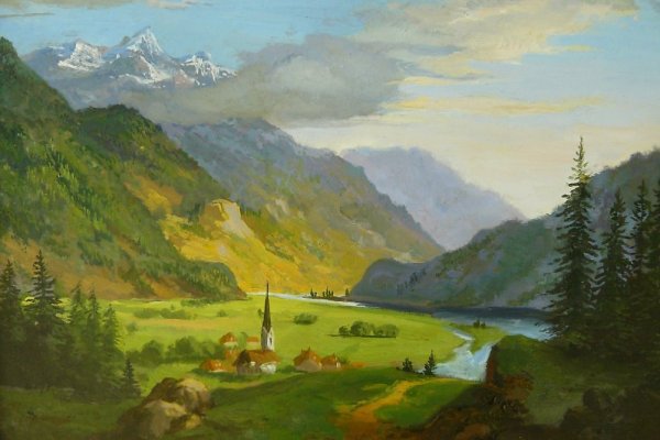 Озеро в горах Швейцарии картина Саврасова
