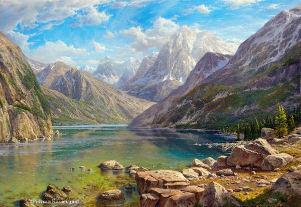 Озеро в горах Швейцарии картина Саврасова