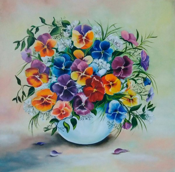 Живопись маслом Анютины глазки картины