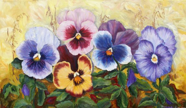 Фиалки Виола Анютины глазки картины живопись