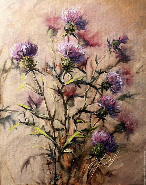 Букет чертополох акварель