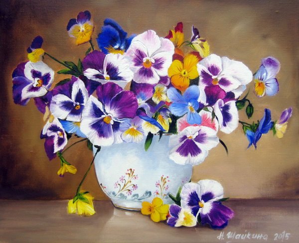Фиалки Виола Анютины глазки картины живопись