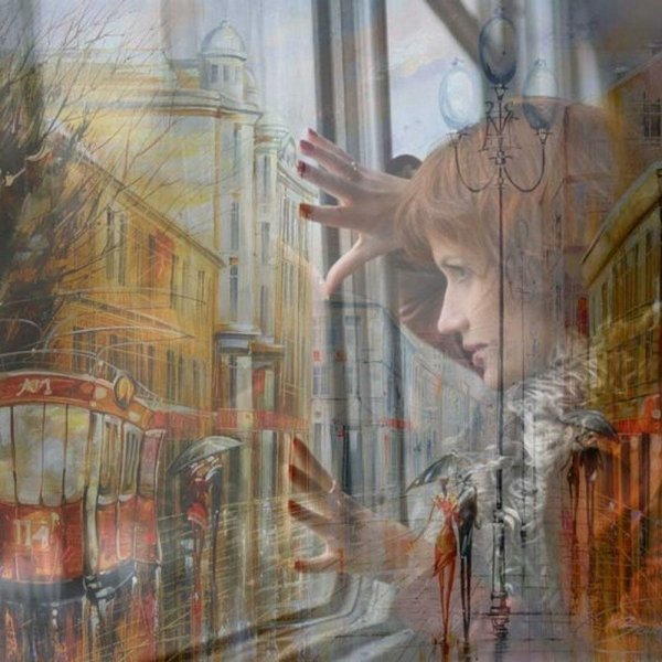 Отражение в окне живопись