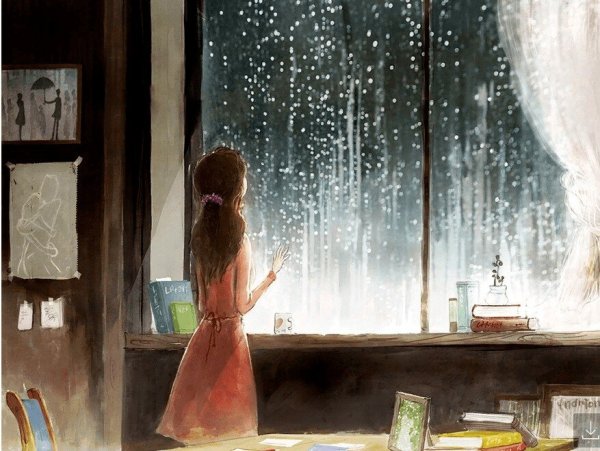Девушка у окна дождь