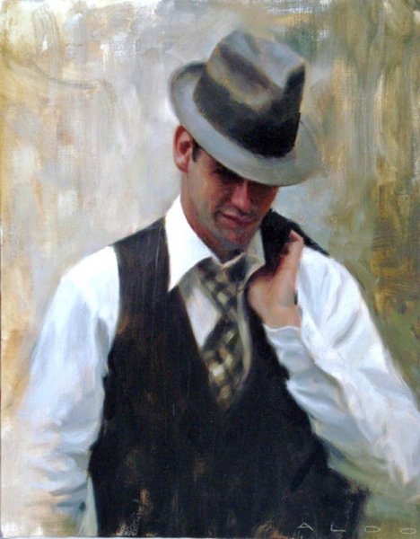 Живопись мужской портрет в шляпе