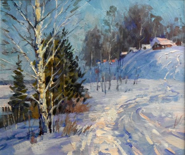 Солнечно. Этюды маслом зима. Борис Студенцов