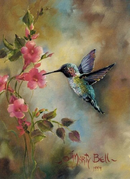 Колибри в цветах живопись