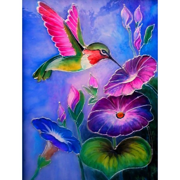 Цветы с птицей акрилом