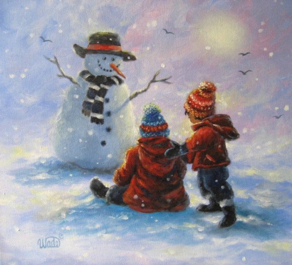 Лепим снеговика живопись