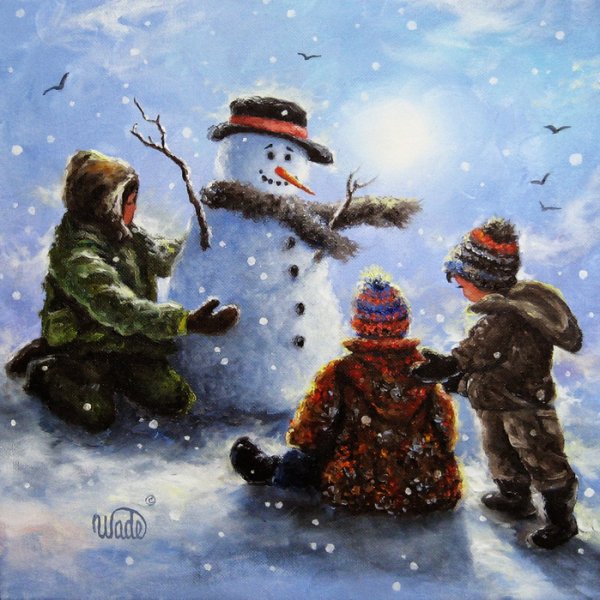 Лепим снеговика живопись