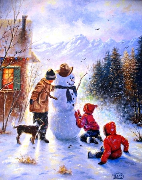 Снеговик живопись