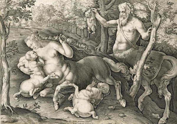 Гравюра. Семья кентавров художник — Ян Ван дер страт