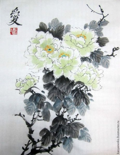 Пион китайская живопись Сеи