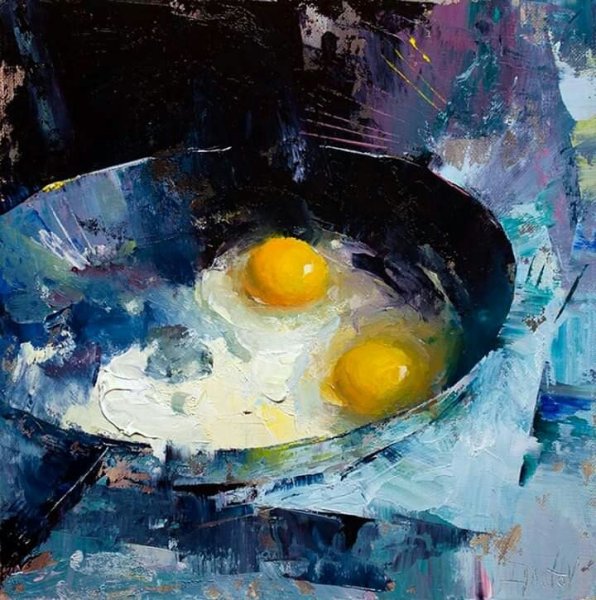 Яичница живопись маслом мастихином