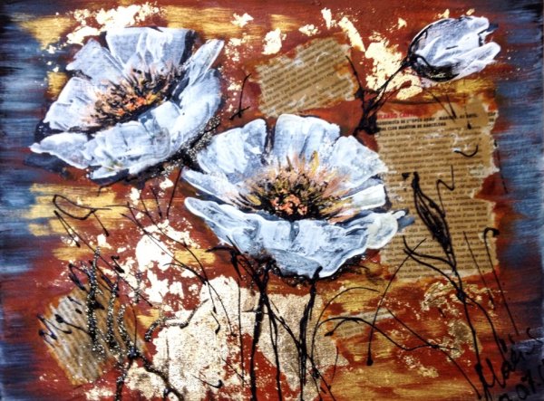 Ирисы акрилом с поталью с акрилом