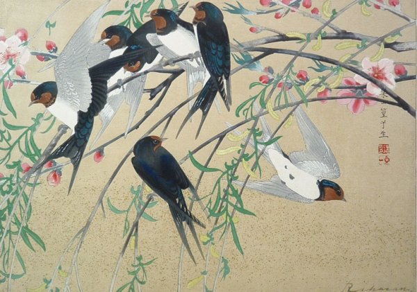 Японская гравюра ласточки