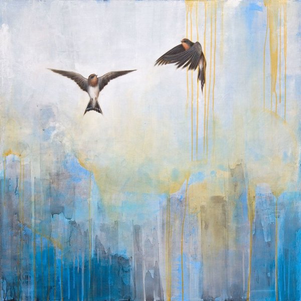 Ласточки в небе живопись