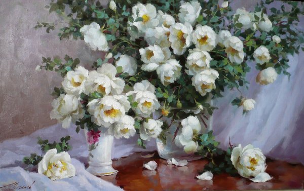 Белые розы живопись маслом