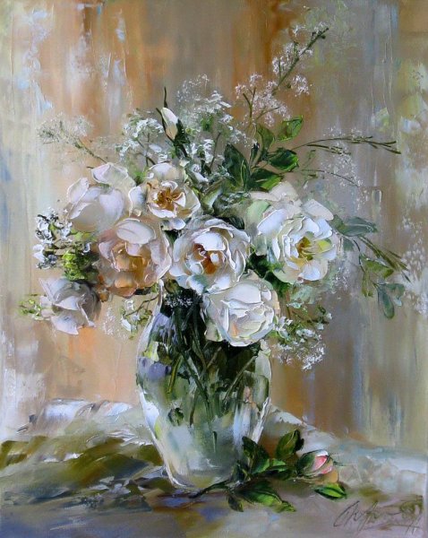 Пионы живопись Александр Сергеев