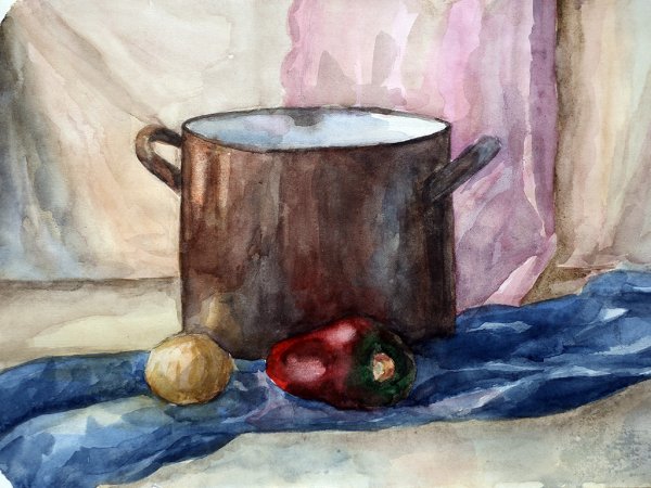 Живопись натюрморт с кастрюлей