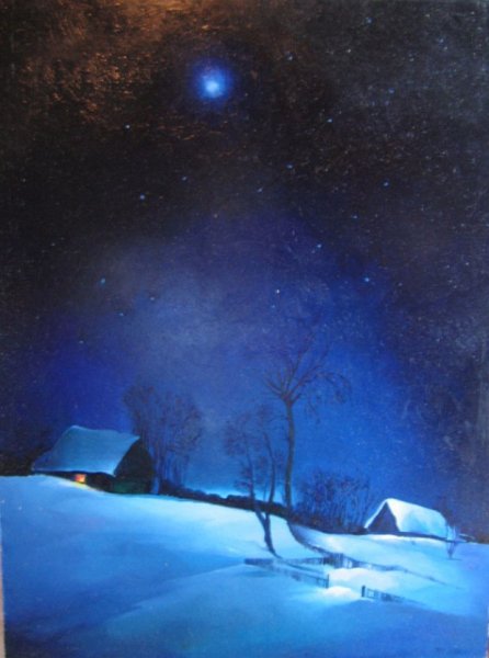 Лунная ночь живопись зима