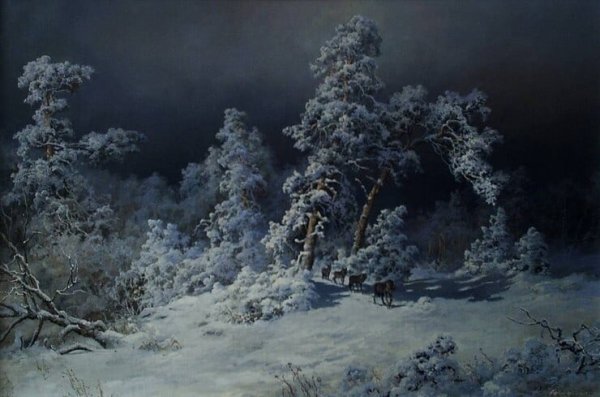 Художник Медведев Игорь. Зима ночь