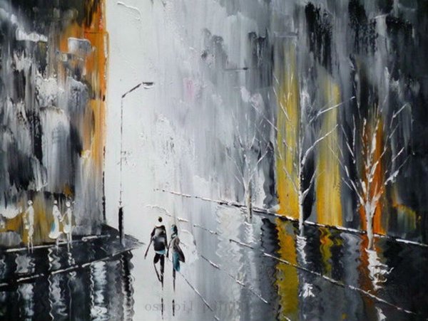 Черно белый пейзаж маслом