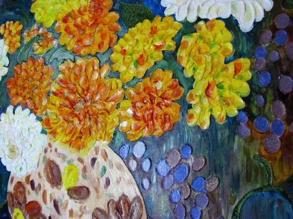 Пальцевая живопись ваза с цветами