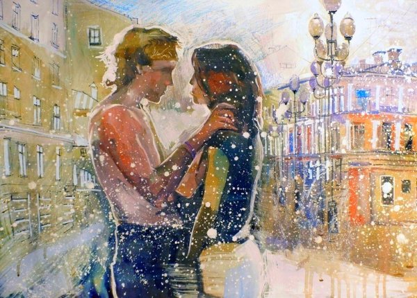 Зимняя любовь живопись