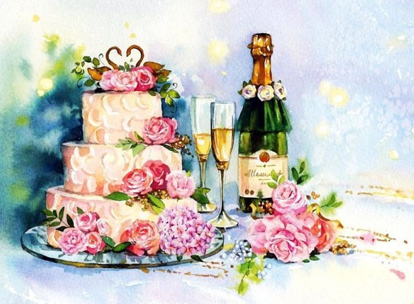 Открытки с днём рождения с тортом и цветами