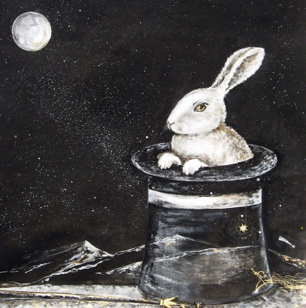 Кролик в шляпе живопись