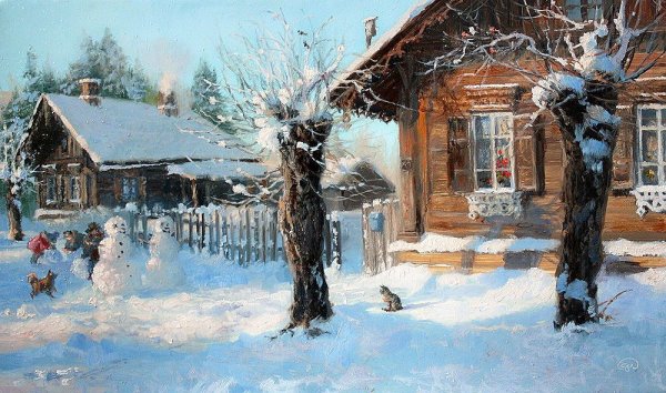 Художник Владимир Жданов зима в деревне