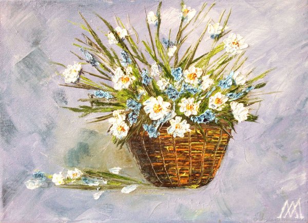Корзина с цветами маслом