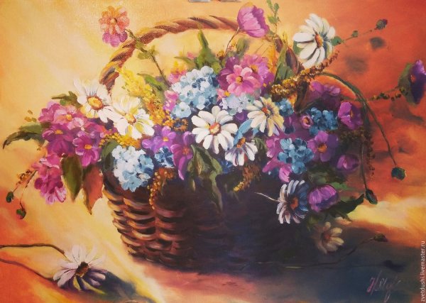 Корзина с цветами маслом
