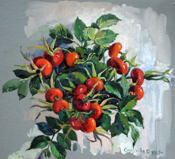 Ягоды шиповника в живописи