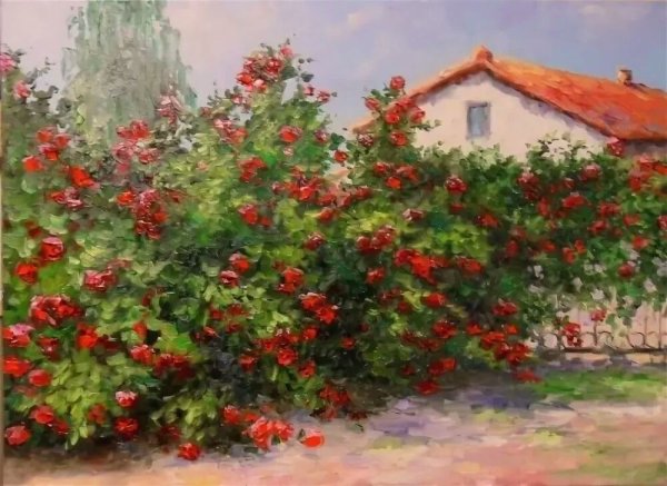 Куст шиповника акварель