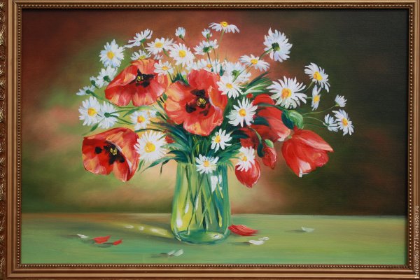 Букет полевых цветов маслом
