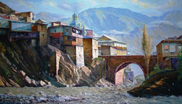 Картина горы Сванетии Грузия осень