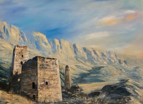 Кавказская сакля аул в горах