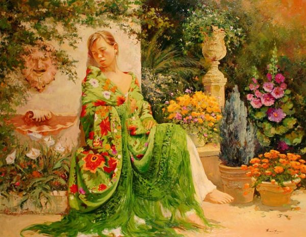 Женщина в шали живопись