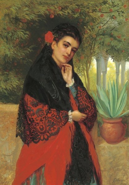 Девушка в черной шали живопись