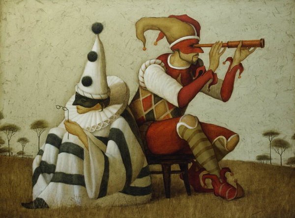 Театральный художник паяц Арлекин