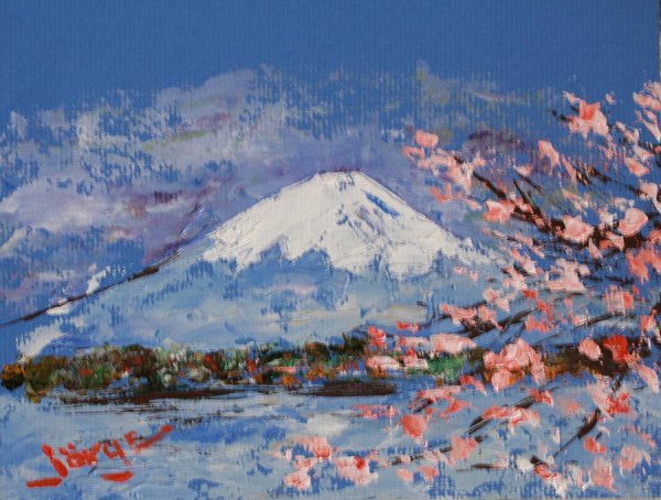 Гора Фудзияма японская гуашь