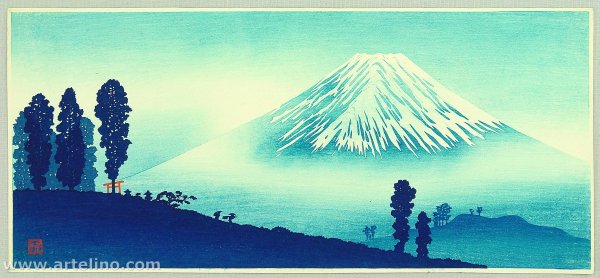 Японская гравюра гора Фудзияма