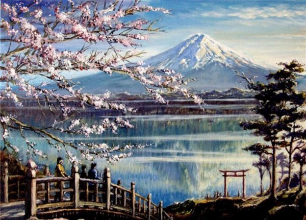 Алмазная живопись Сакура Фудзияма