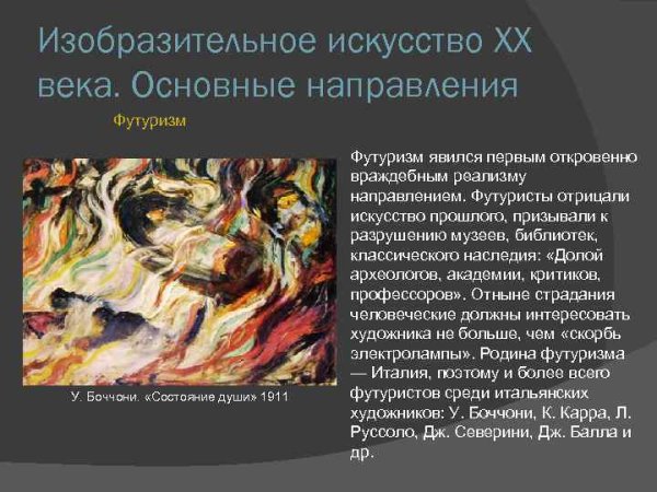 Характеристика футуризма в живописи 20 века