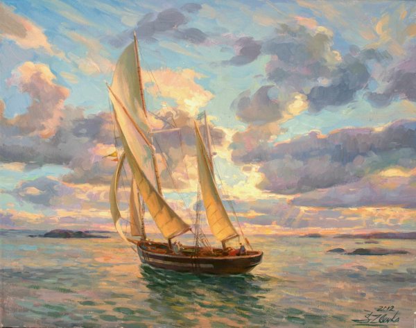 Живопись лодки парусники