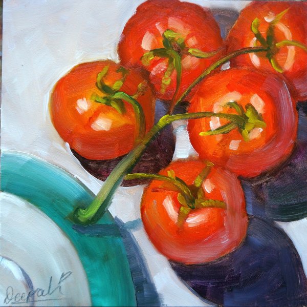 Помидор акварелью живопись