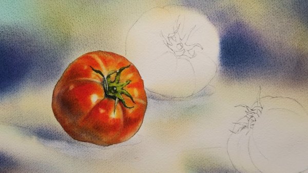 Этюды овощей и фруктов гуашью