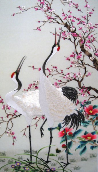 Китайская живопись Журавли и Сакура